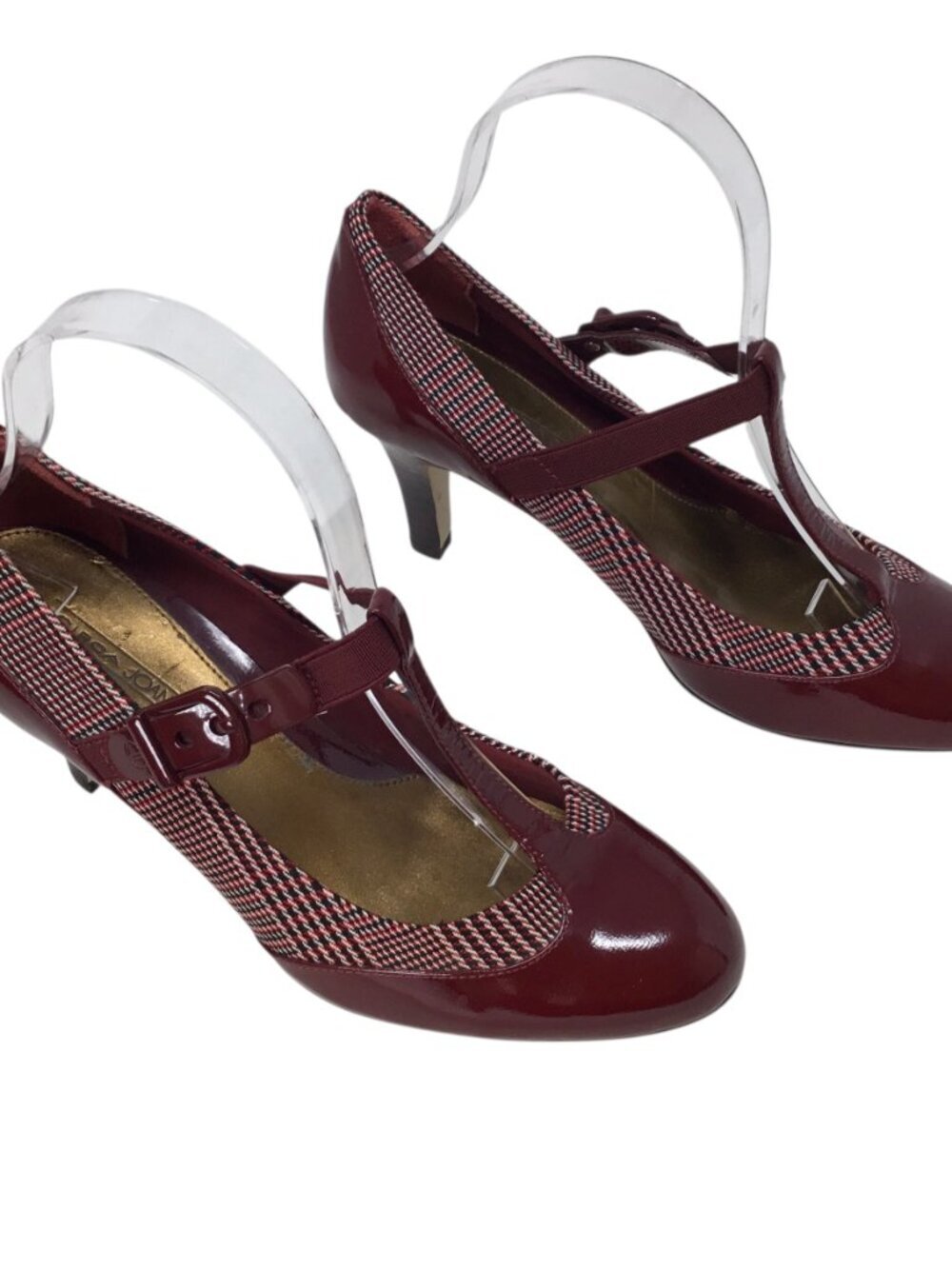 Circa Joan & David Enlighten Patent Leather Plaid Heels Mary Jane T Strap 7 M - Picture 2 of 11